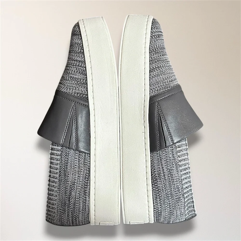 Vince Womens 9‎ Gray Knit Platform Slip On Sneakers Leather Comfort